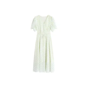 Fragment Short Sleeved Dress Women's Green White