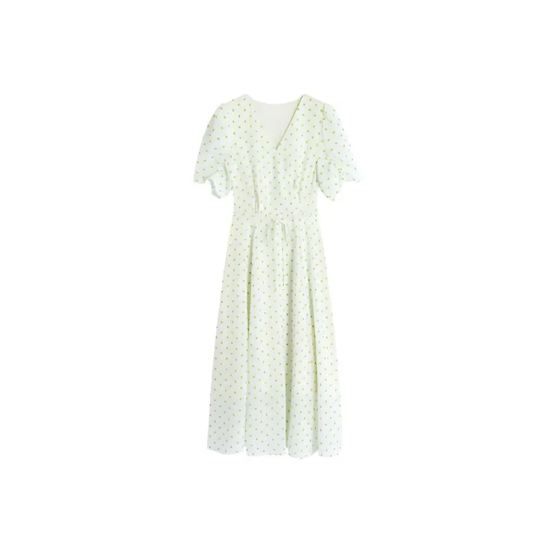 Fragment Short Sleeved Dress Women's Green White-0