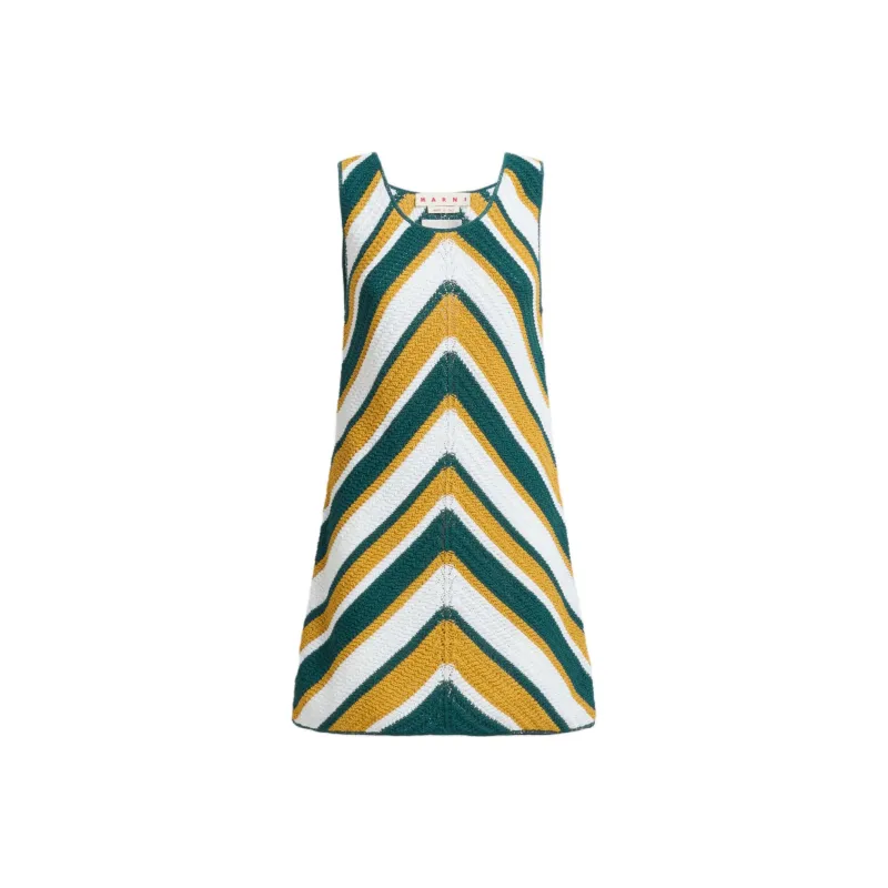 MARNI Striped Knitted Cotton Mini Dress-0