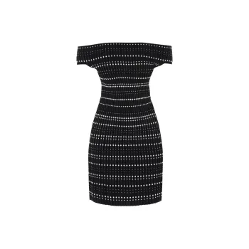 Alexander McQueen Off-Shoulder Straight Hem Knitted Mini Dress