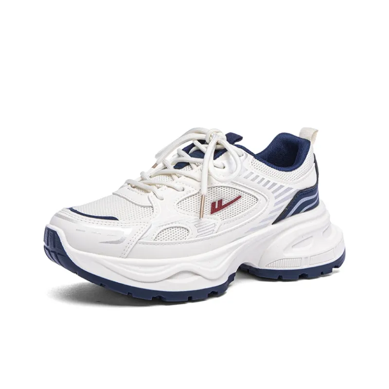 Warrior Breathable Height Increase Low Top Casual City Commute Running Shoes Unisex Beige Dark Blue-1