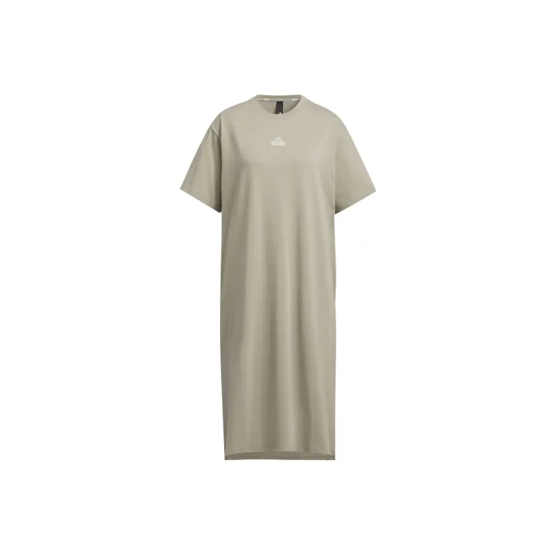 Adidas Wording Short Sleeved Dress Women's Green-0