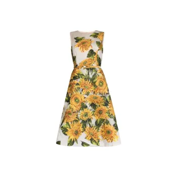 Oscar De La Renta Floral print Silk Midi Dress