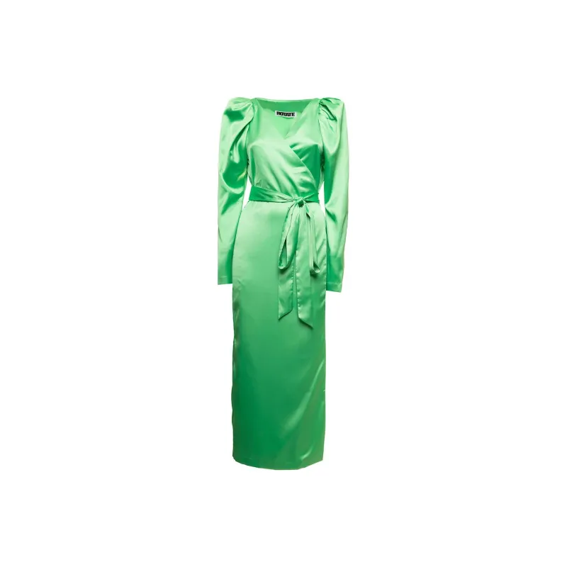 Rotate Long sleeve Satin Wrap Dress-0