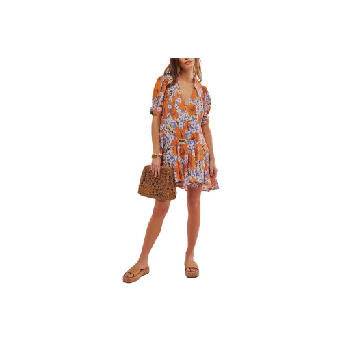 FREE PEOPLE Sugar Crush Mini Dress Short-Sleeved Dresses Women's Cobalt Combo