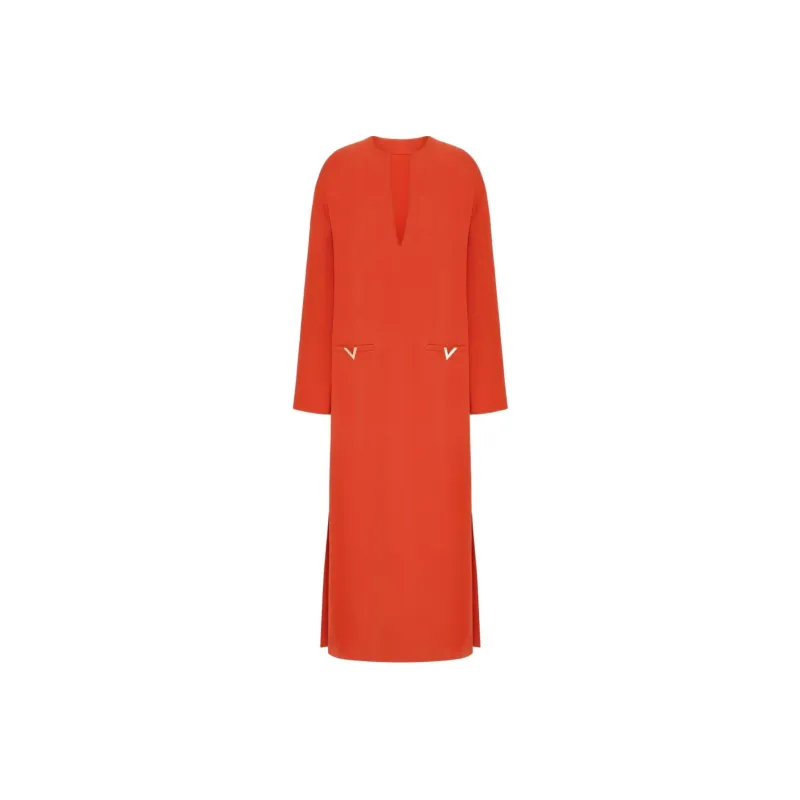 Valentino V Gold Straight Hem Midi Dress-0