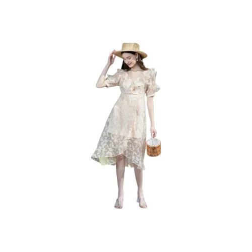 Anmani Short Sleeved Dress Women's Apricot Lotion