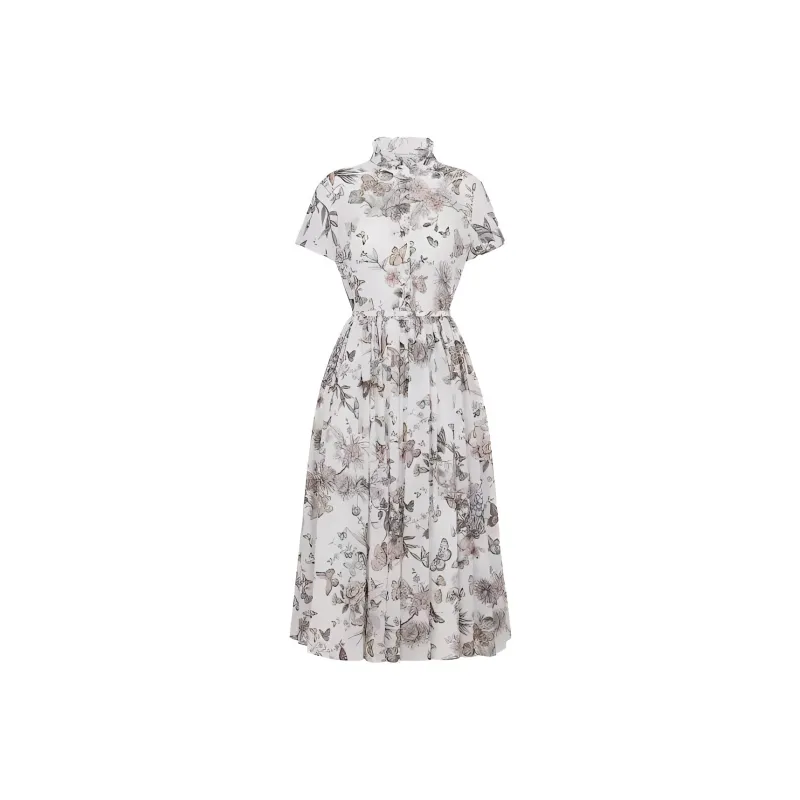 DIOR Mid-Length Shirt Dress Short-Sleeved Dresses Women's White-0