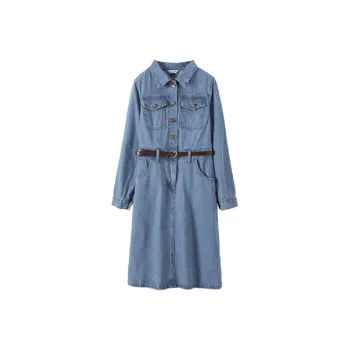 Mo Han Yi Mei Long Sleeved Dress Women's Light Denim Blue
