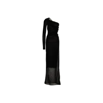 SAINT LAURENT One Shoulder Draped Maxi Dress