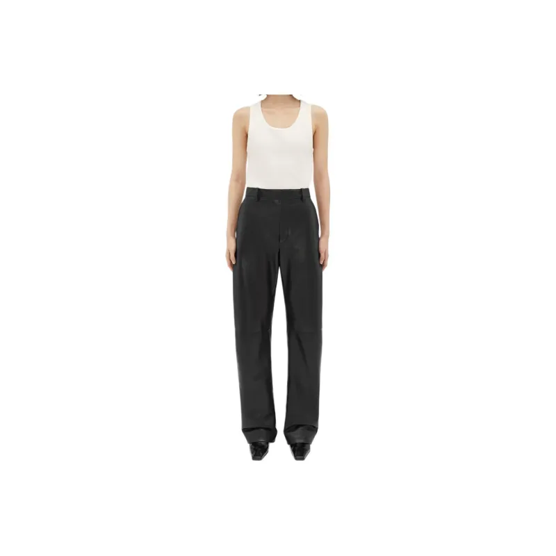 Bottega Veneta Leather Rounded Leg Trousers-0