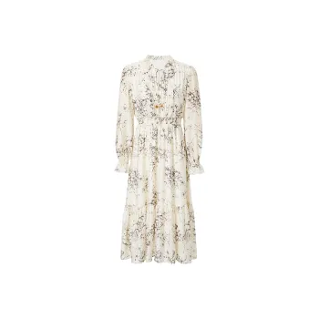 Hopeshow Long Sleeved Dress Women's Beige With Black Floral