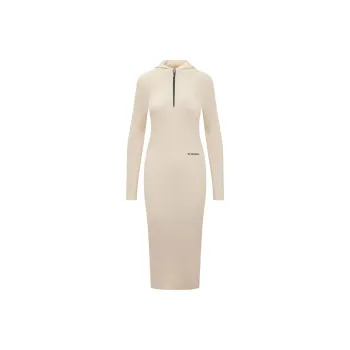 JIL SANDER + Long Sleeved Ribbed Knitted Hooded Midi Dress