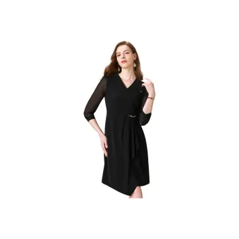 FENHONGMALI Long Sleeved Dress Women's Black