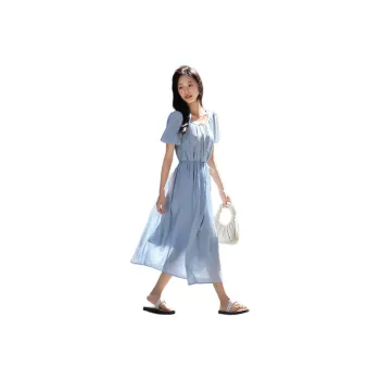 Mo Han Yi Mei Short Sleeved Dresses Women's Aqua Blue