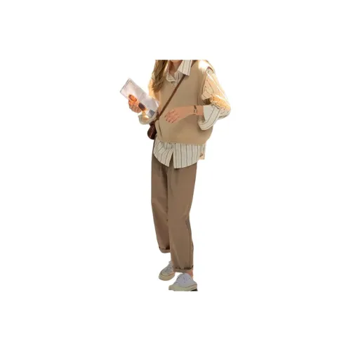 QIANGKOUPAOCAI Suit Trouser Women's Dark Khaki