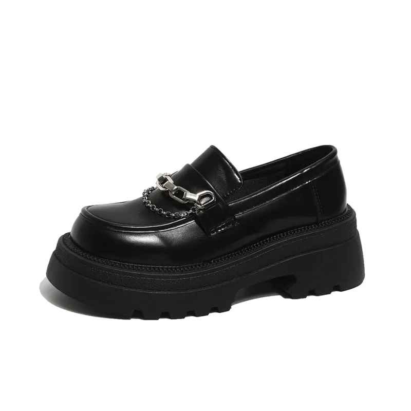 Medd Trendy Loafers Height Approx. 6cm Women's Classic Black & White Color Scheme-0