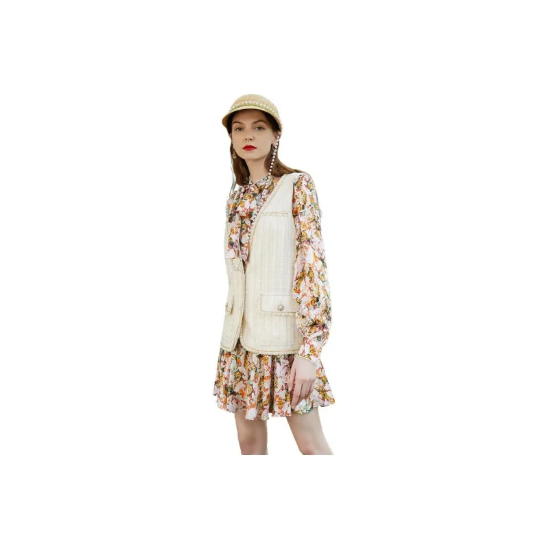 ZRAU Long Sleeved Dresses Women's Yellow Floral-0