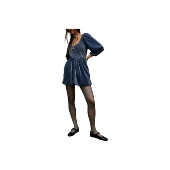 FREE PEOPLE Farrier Velvet Mini Dress Long-Sleeved Dresses Women's Harbor Blue