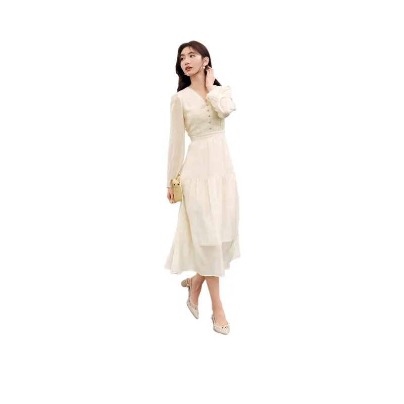 Hopeshow Long Sleeved Dresses Women's Light Beige-0