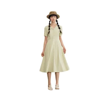 ZIHAN SS24 Short Sleeved Dress Women's Seaweed Green