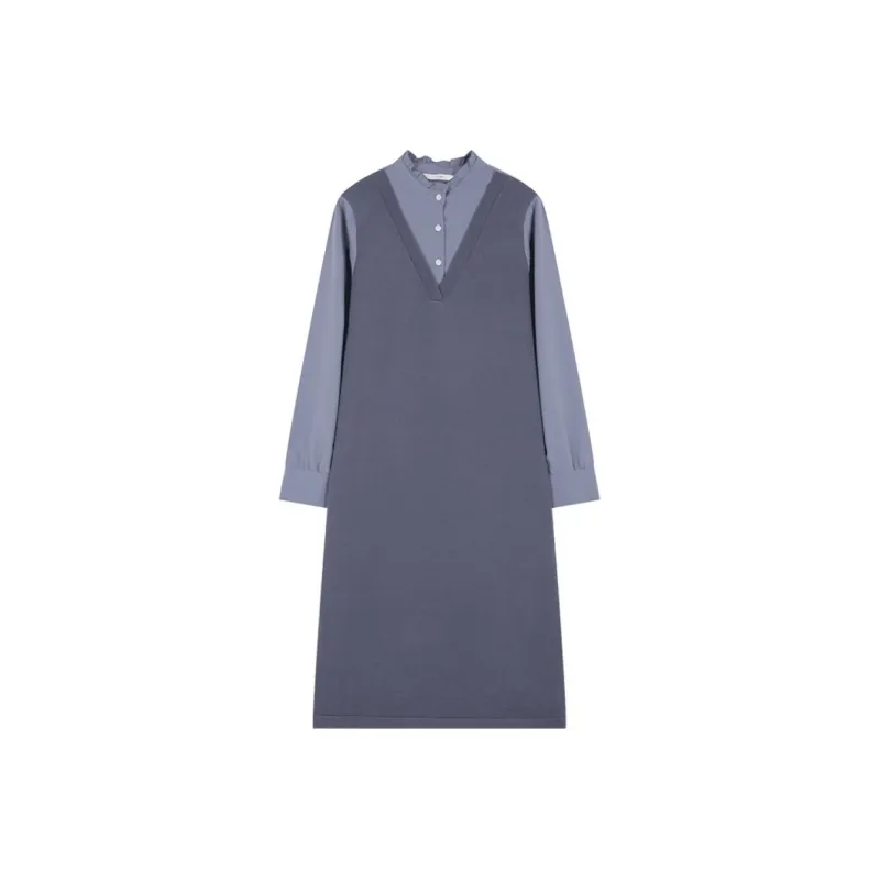IHIMI Long Sleeved Dresses Women's Dusty Blue-0