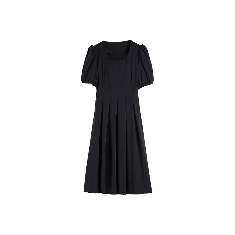 Hang Yi Court Short Sleeved Dress Women's Navy Blue-0