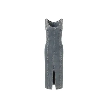 Blumarine Eyelet embellished Denim Midi Dress