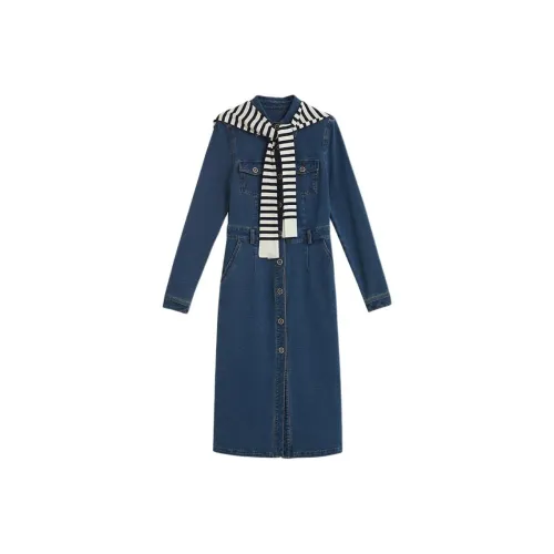 Yiner Long Sleeved Dresses Women's Deep Sea Blue