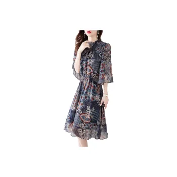 Still Quiet Short-Sleeved Dresses Women's Blue