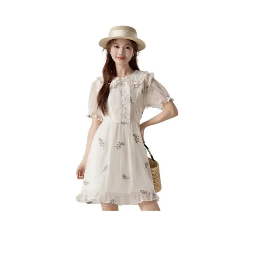 HUASJ Short-Sleeved Dresses Women's Apricot