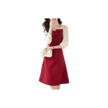 Still Quiet Long Sleeved Dresses Women's Red