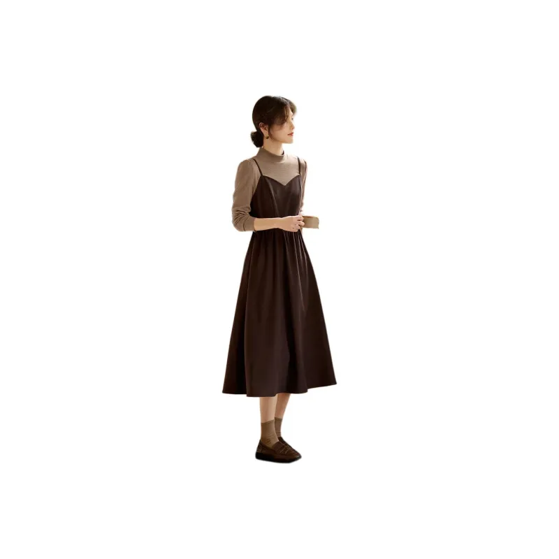 XWI Long Sleeved Dresses Women's Coffee & Khaki-0