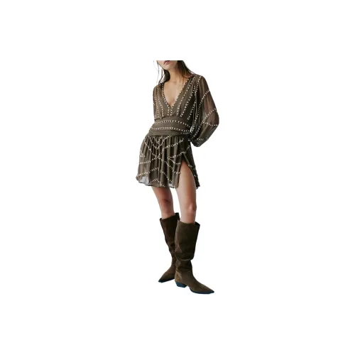 FREE PEOPLE Jen's Pirate Booty Odyssey Mini Dress Long-Sleeved Dresses Women's Cocoa/Cocoa