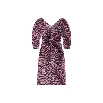 GANNI Tiger print Crinkled Midi Dress