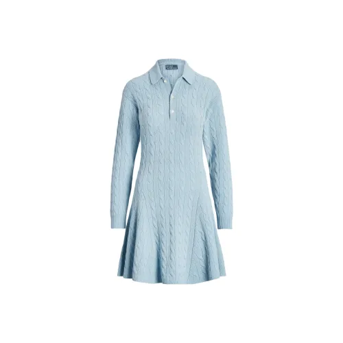 Polo Ralph Lauren Cable-Knit Wool-Cashmere Sweater Dress Long-Sleeved Dresses Women's Light Blue