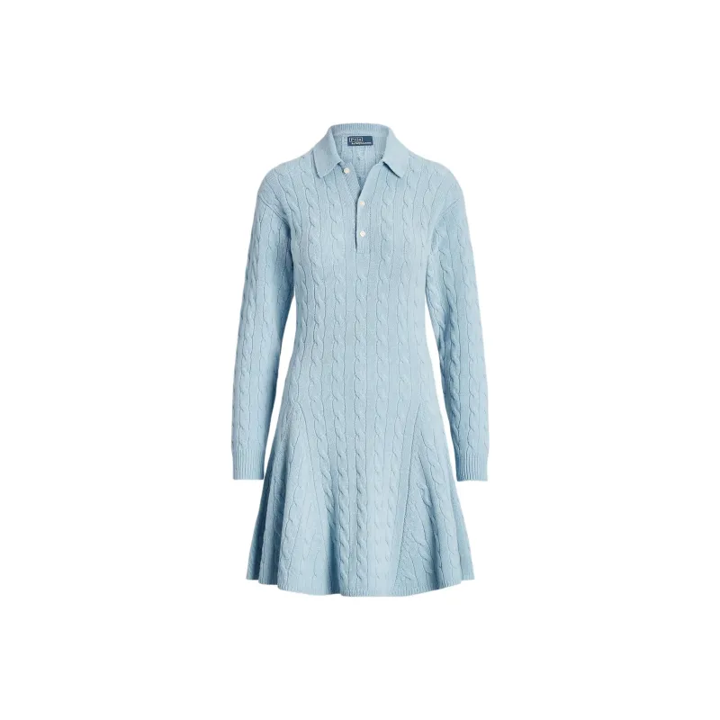 Polo Ralph Lauren Cable-Knit Wool-Cashmere Sweater Dress Long-Sleeved Dresses Women's Light Blue-0