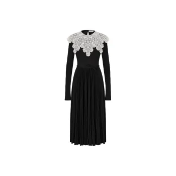 DIOR Mid-Length Pleated Dress Long-Sleeved Dresses Women's Black