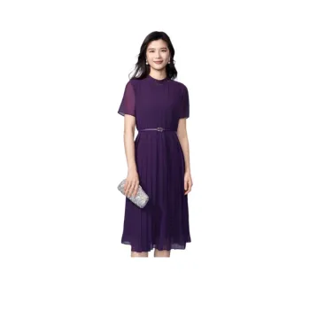 BBLLUUEE Short Sleeved Dress Women's Purple Bamboo