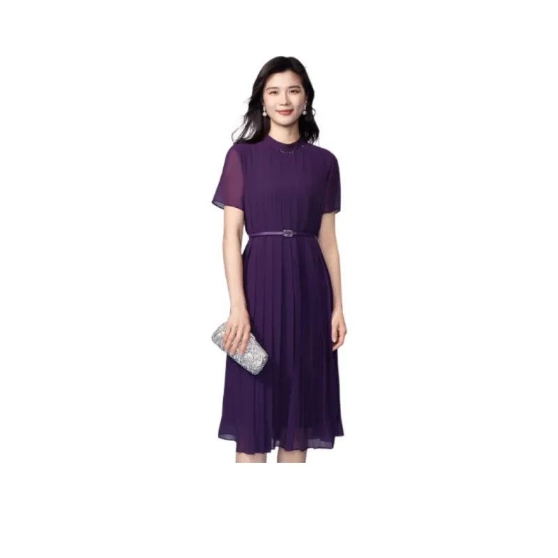 BBLLUUEE Short Sleeved Dress Women's Purple Bamboo-0