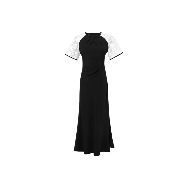 Duffy Fashion Short Sleeved Dress Women's Black+White-0