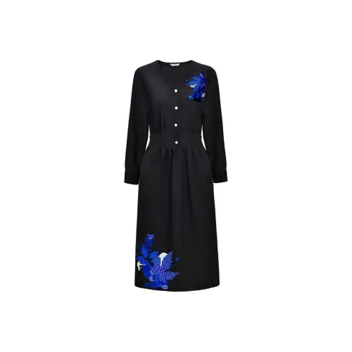 DIFFIE RIEGER Long-Sleeved Dresses Women's Obsidian Black