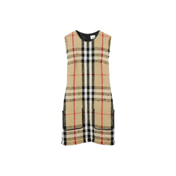 Burberry Checked Frayed Edge Sleeveless Dress