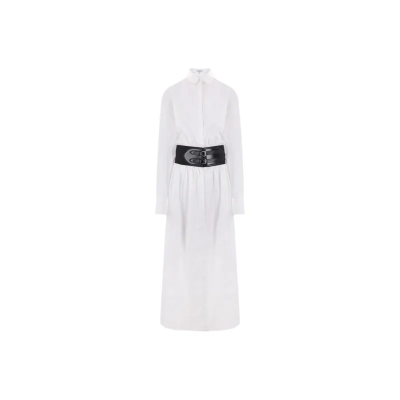 Alaia Belted Poplin Shirt Dress-0