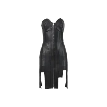 Nensi Dojaka Leather Corset Cone Dress