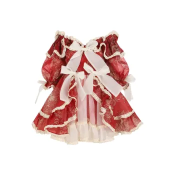 Selkie Collection Short Sleeved Dress Women's Red Background Emblem Celebration Mini Print