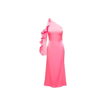 DAVID KOMA One-Sleeved Ruffled Midi Dress