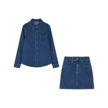 Mo Han Yi Mei Shirt Matching Set Women's Denim Blue