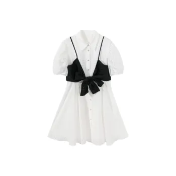EICHITOO Short Sleeved Dress Women's Raw White Trim