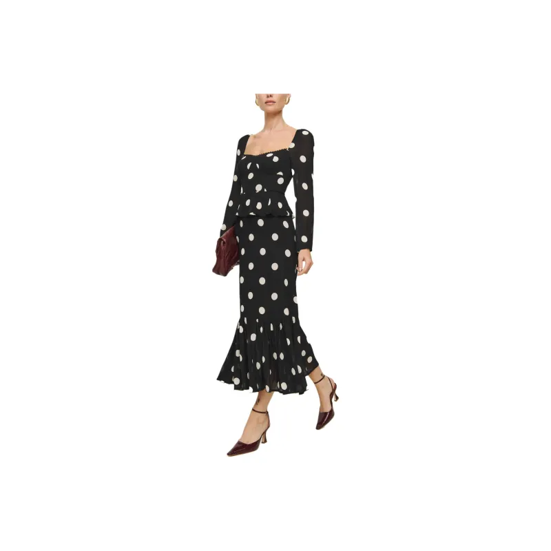 REFORMATION Zandra Dress Long-Sleeved Dresses Women's Moonlight Spot-0
